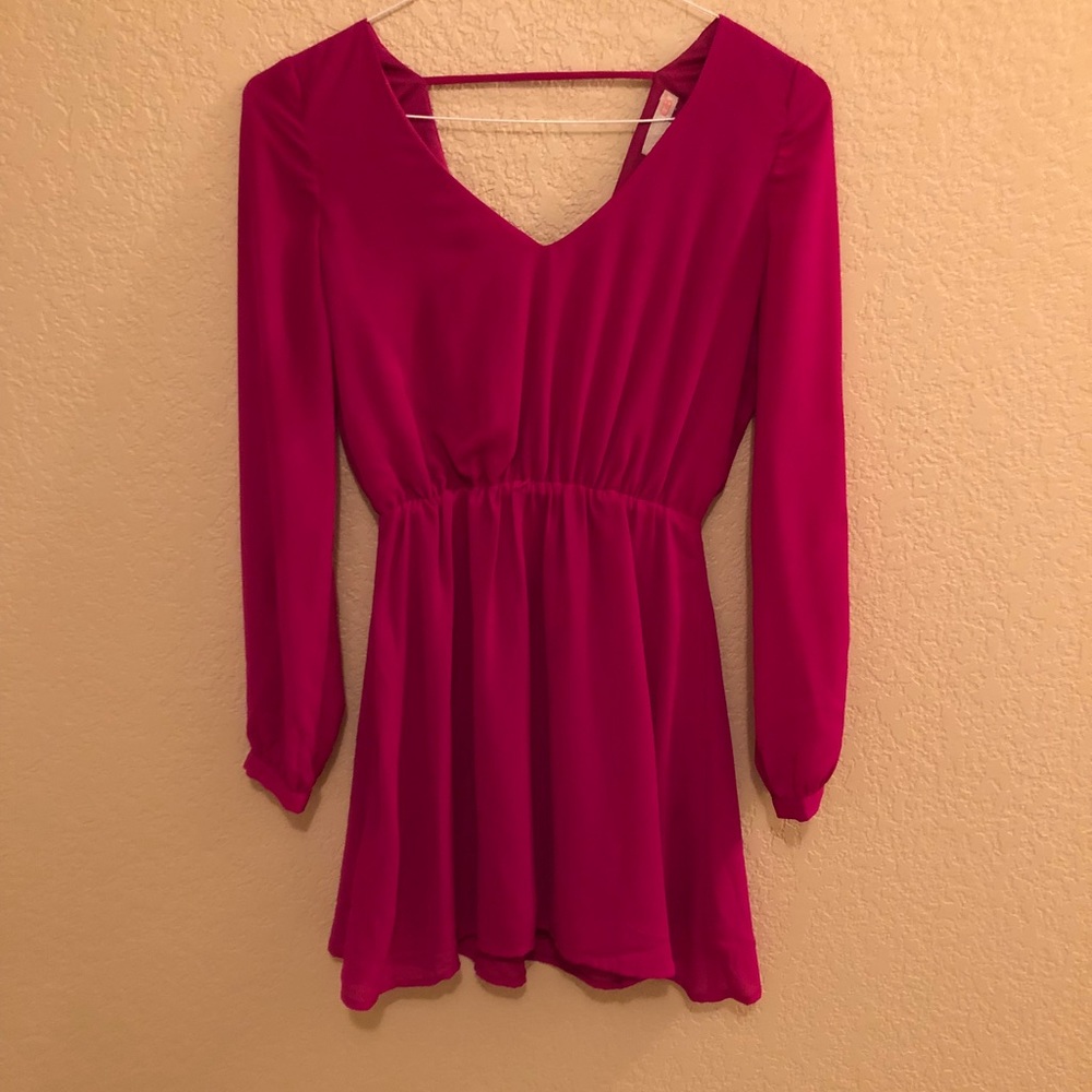 Fuchsia GB Flare Dress Long Sleeved